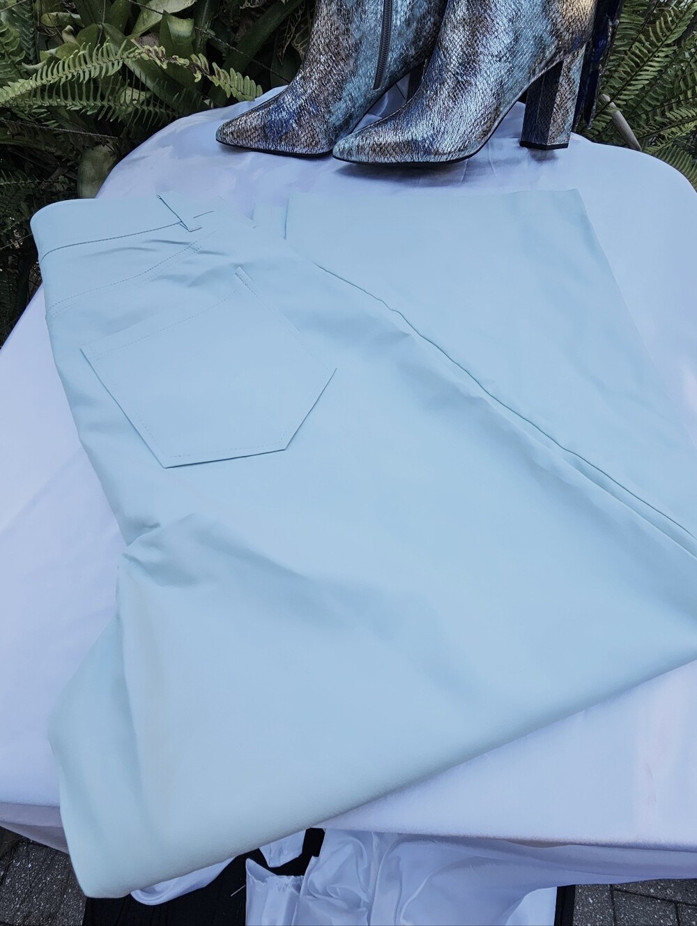 NWOT Venus Soft Blue Faux Leather Wide Leg Pants Size 4